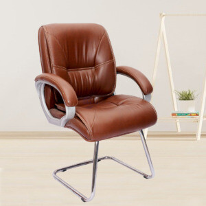 ML-317-Leather Brown Mid Back Visitor Chair With Fixed Wheelbase