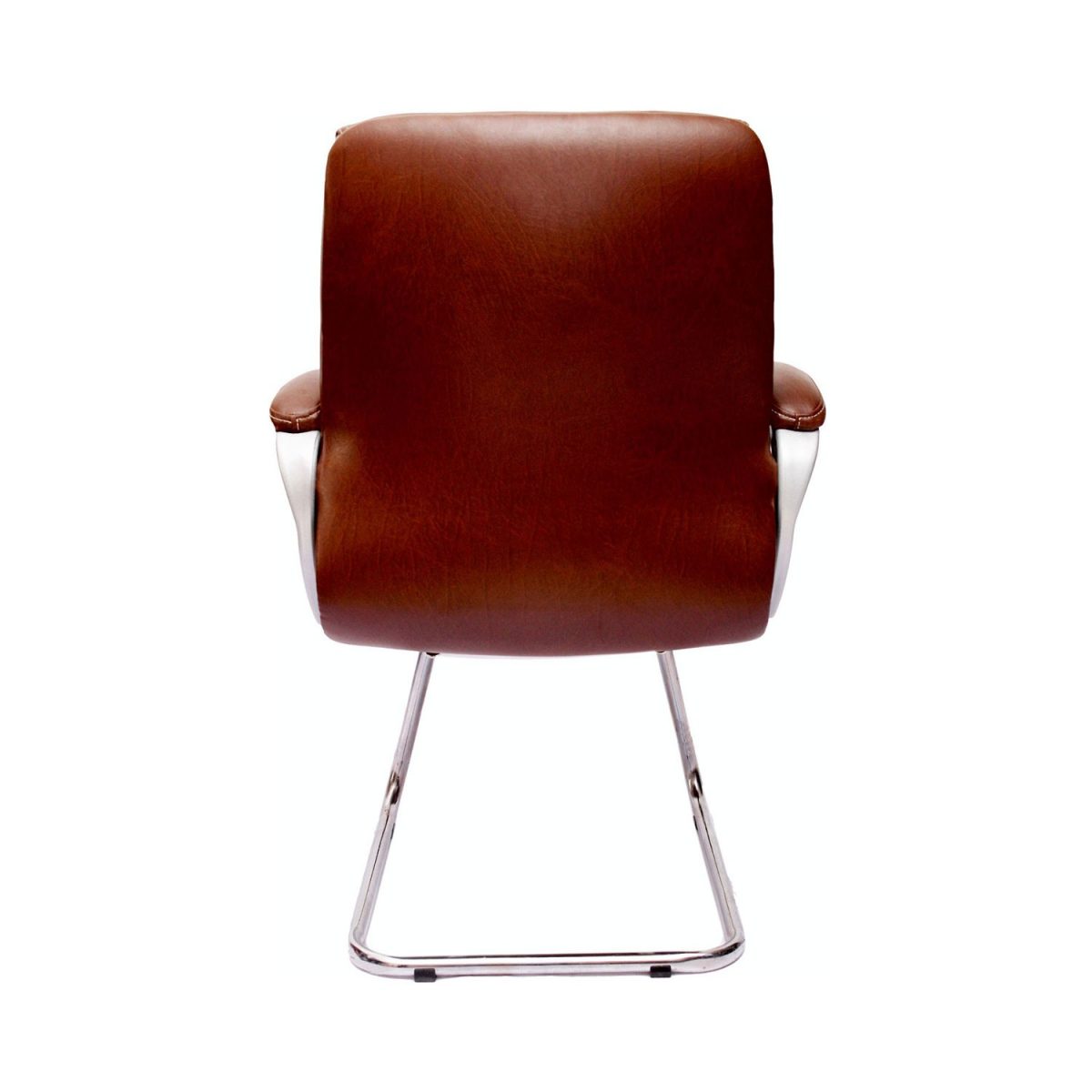 ML-317-Leather Brown Mid Back Visitor Chair With Fixed Wheelbase - Image 4