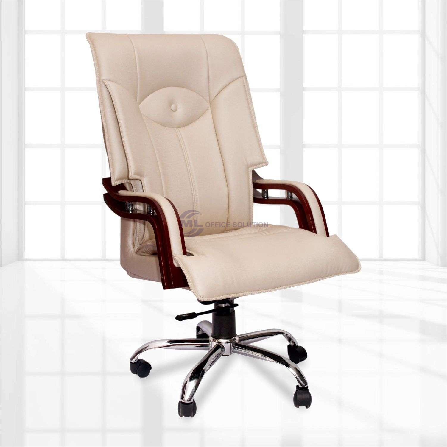 ML-341 High Back Leather Executive Chair With Wooden Armrest
