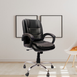ML-57-Black Leather Mid Back Visitor Chair