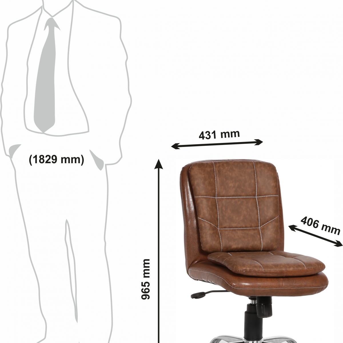 ML-551-Libranejar Brown Leather Low Back Office Chair - Image 9