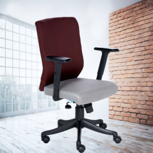ML-726-Nogris Medium Back Chair In Grey And  Maroon Color