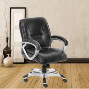 ML-934-Garrura Medium Back Leather Chair In Black Color