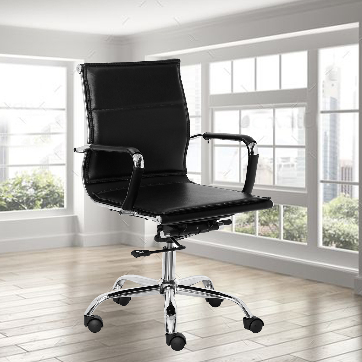ML-1001-Plain Soft Padding Black Leatherette Sleek Executive Chair