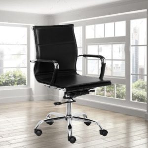 ML-1001-Plain Soft Padding Black Leatherette Sleek Executive Chair