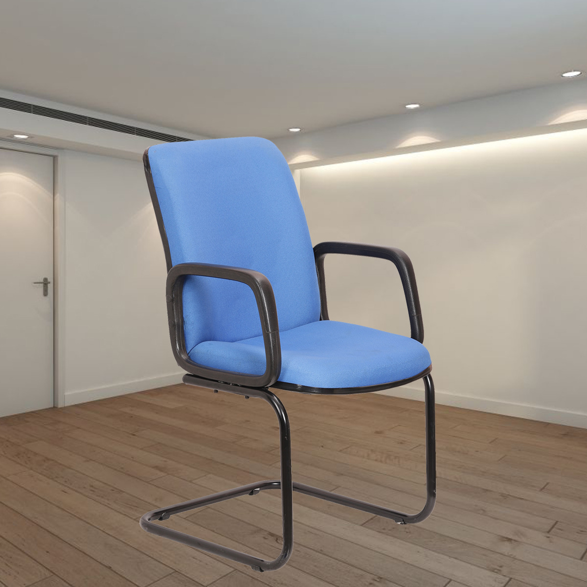 ML-1117-Fixed Base Fabric Medium Back Chair In Blue Color