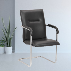 ML-1136-Black Leather Office Visitor Chair Fixed Stand