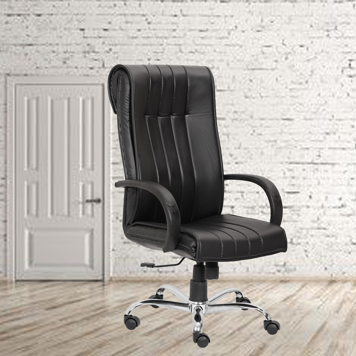 ML-1142-High Back Office Chair With Chrome Wheelbase In Black Color