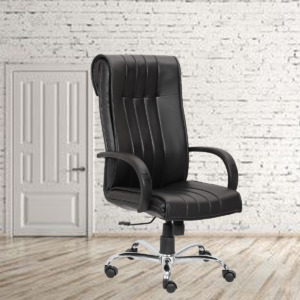 ML-1142-High Back Office Chair With Chrome Wheelbase In Black Color