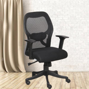 ML-1285-Chrome Wheelbase Mid Back Mesh Executive Chair In Black Color