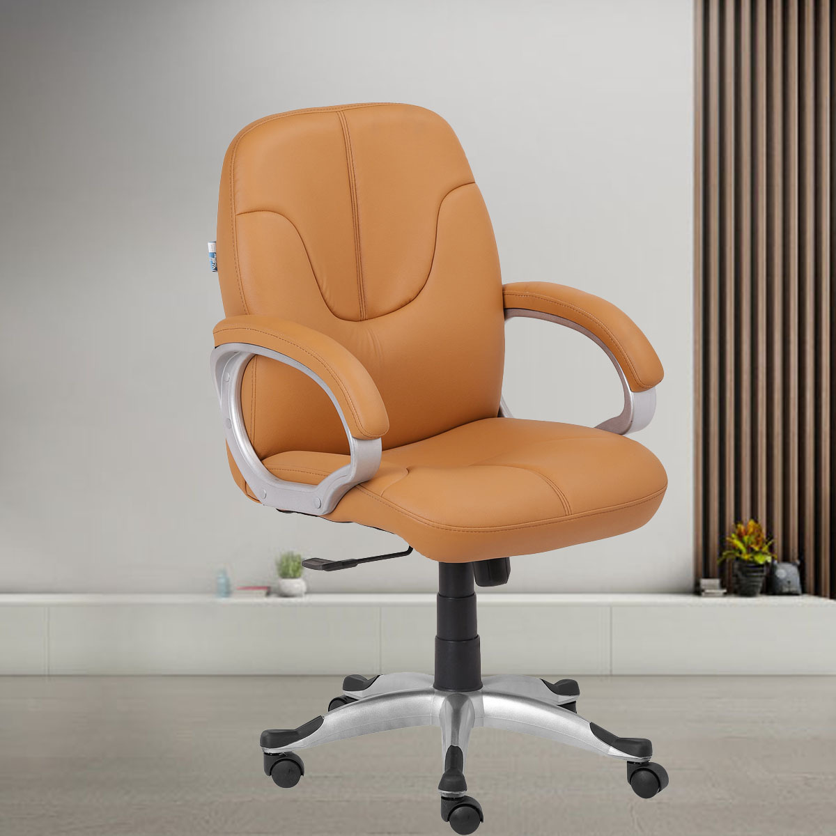 ML-1334-Leather Mid Back Executive Chair In Peach Color
