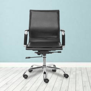 ML-1056 LEATHERETTE EXECUTIVE SLEEK DOUBLE CUSHIONED CHAIR IN BLACK COLOR