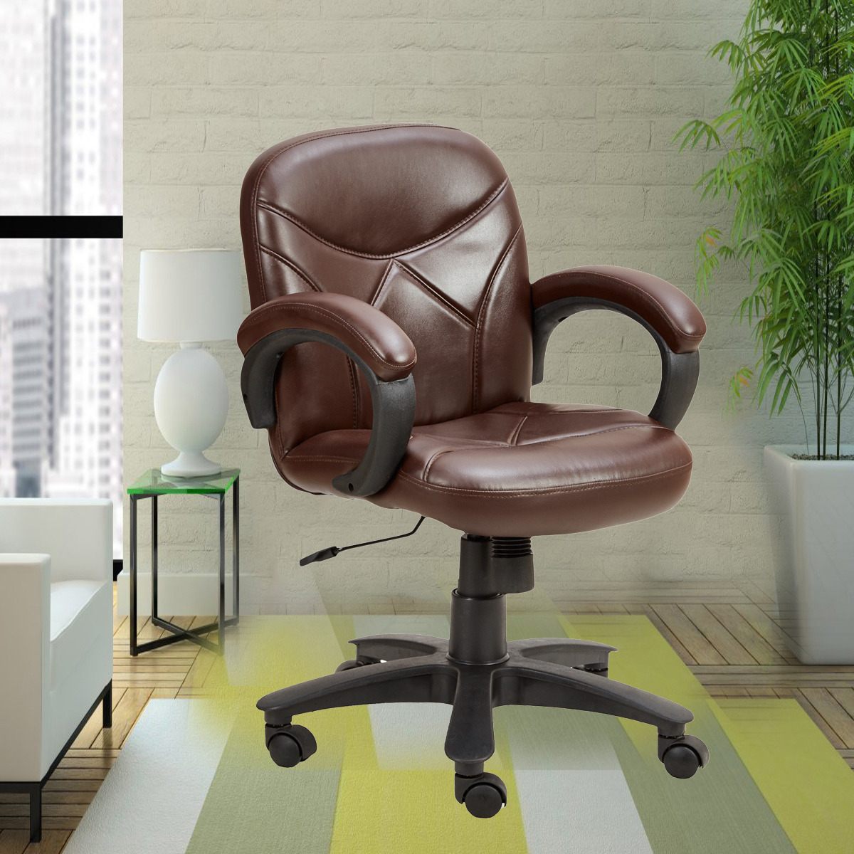 ML-1404-Low Back Leather Revolving Office Chair In Brown Color