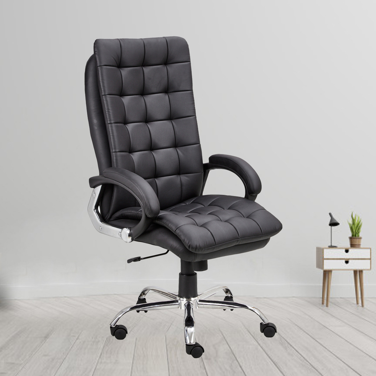 ML-1419-Extra Cushion High Back Black Leather Office Chair