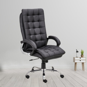 ML-1419-Extra Cushion High Back Black Leather Office Chair
