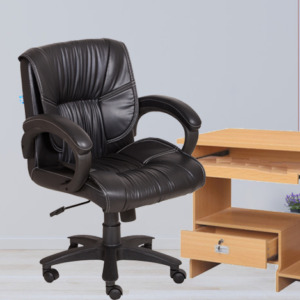 ML-1601-Low Back Black Leather Revolving Office Chair