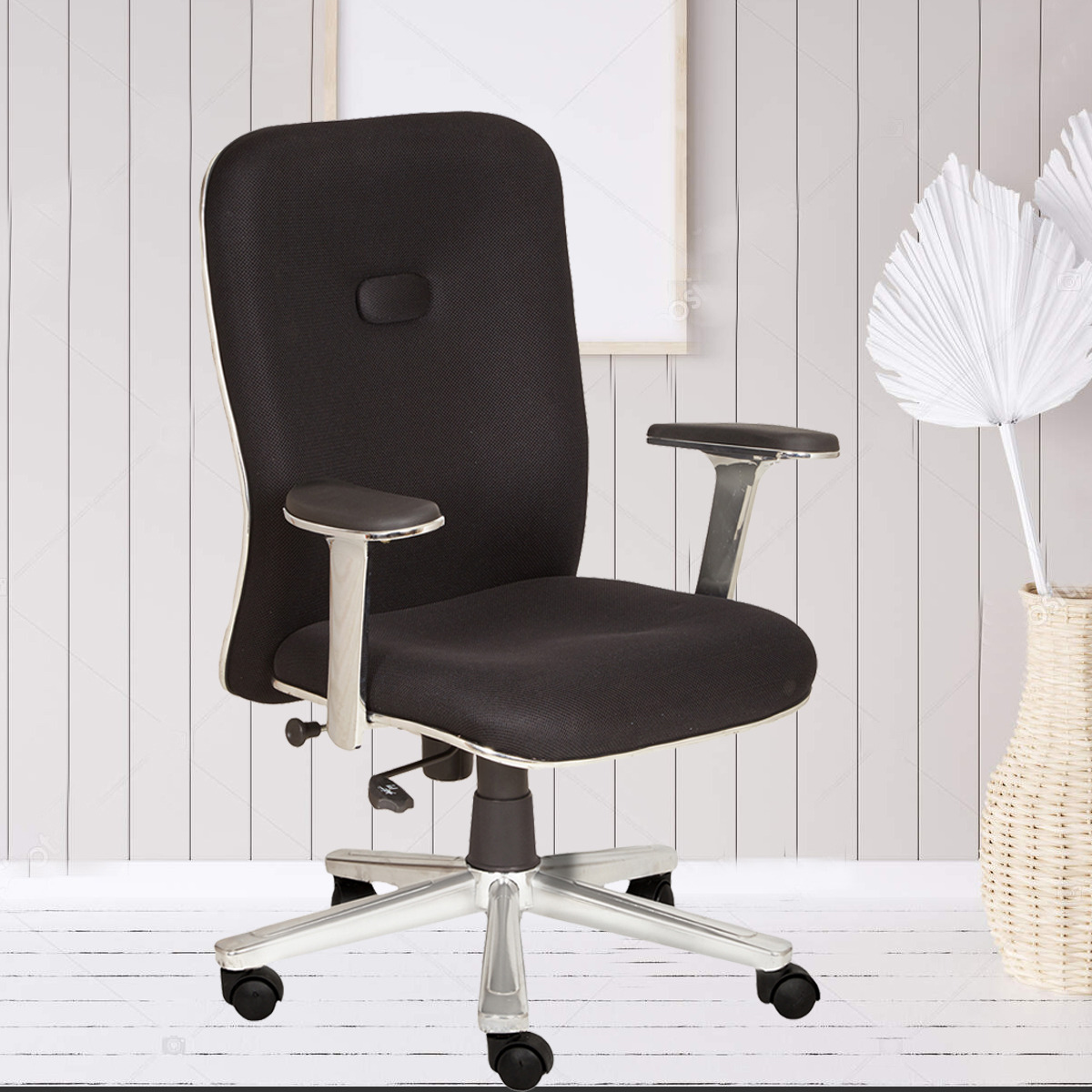 ML-1620-Modern Black Mid Back Office Chair Padded Fabric