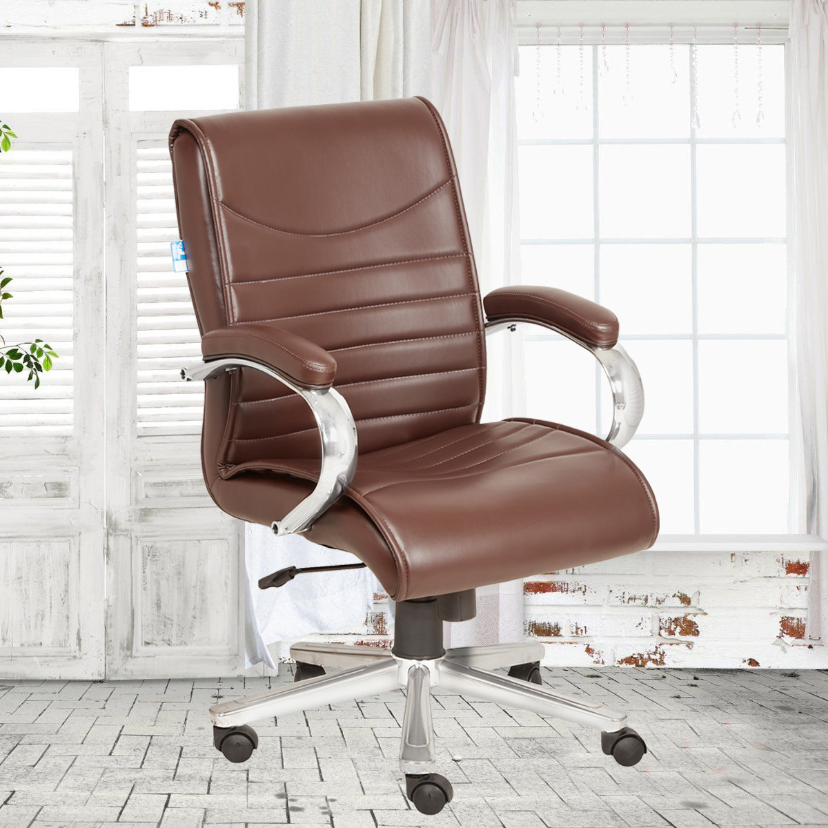 ML-1651-Leather High Back Padded Brown Color office Chair