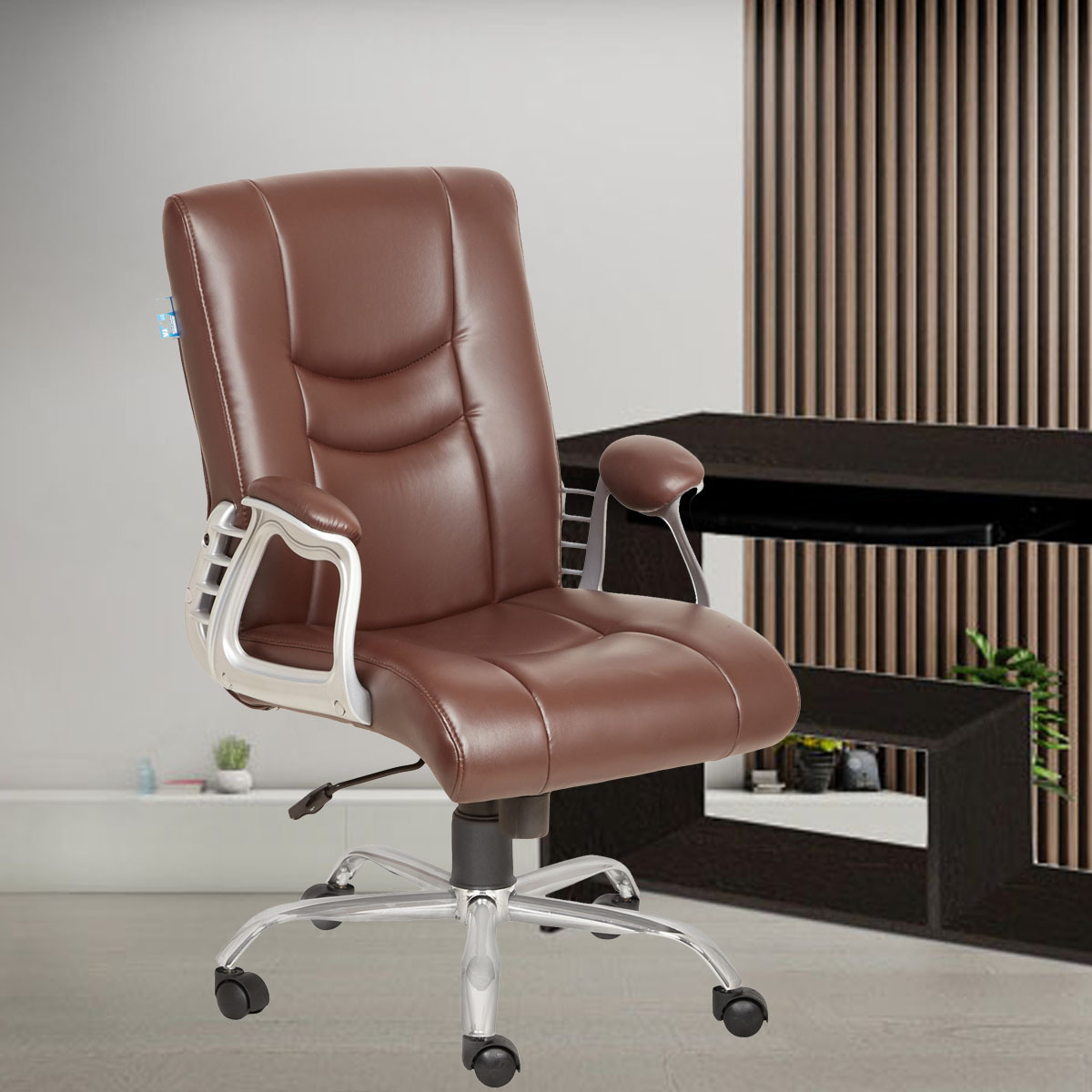 ML-1653-Mid Back Stylish Brown Leather Office Chair