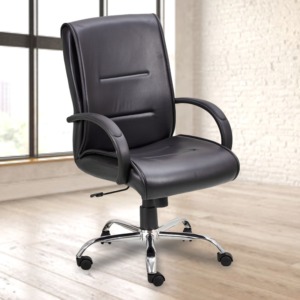 ML-1426-Black Leather Medium Back Office Chair