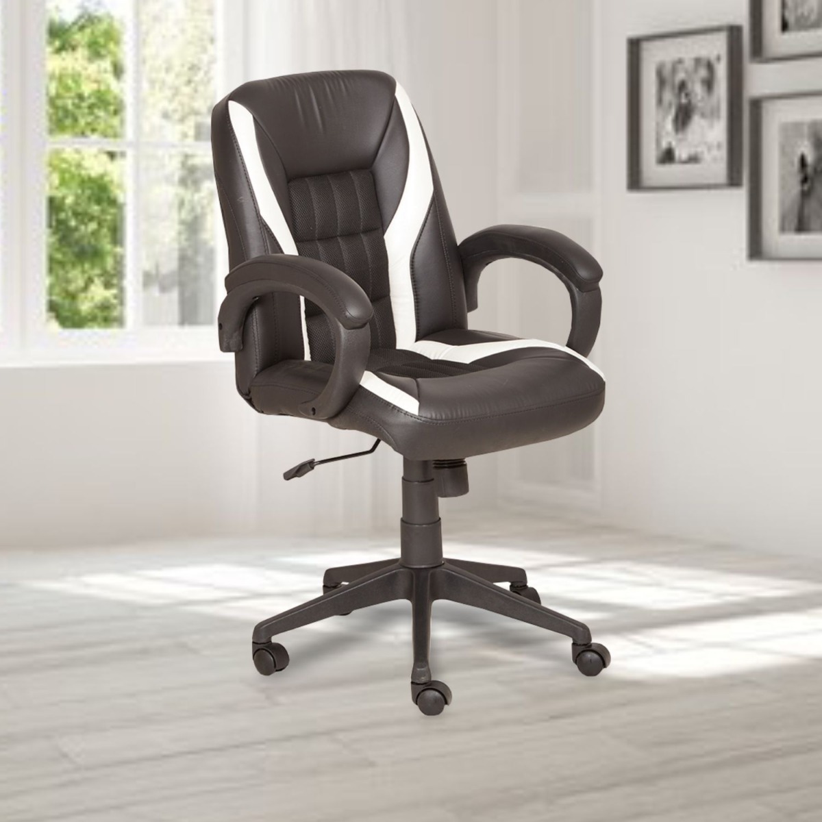 ML-1621-Mid Back Stylish Black Leather Executive Office Chair