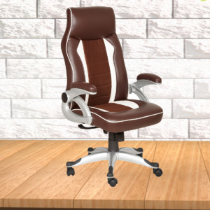 ML-1609 HB Dark Red Executive Office Chair With White Lining Edges