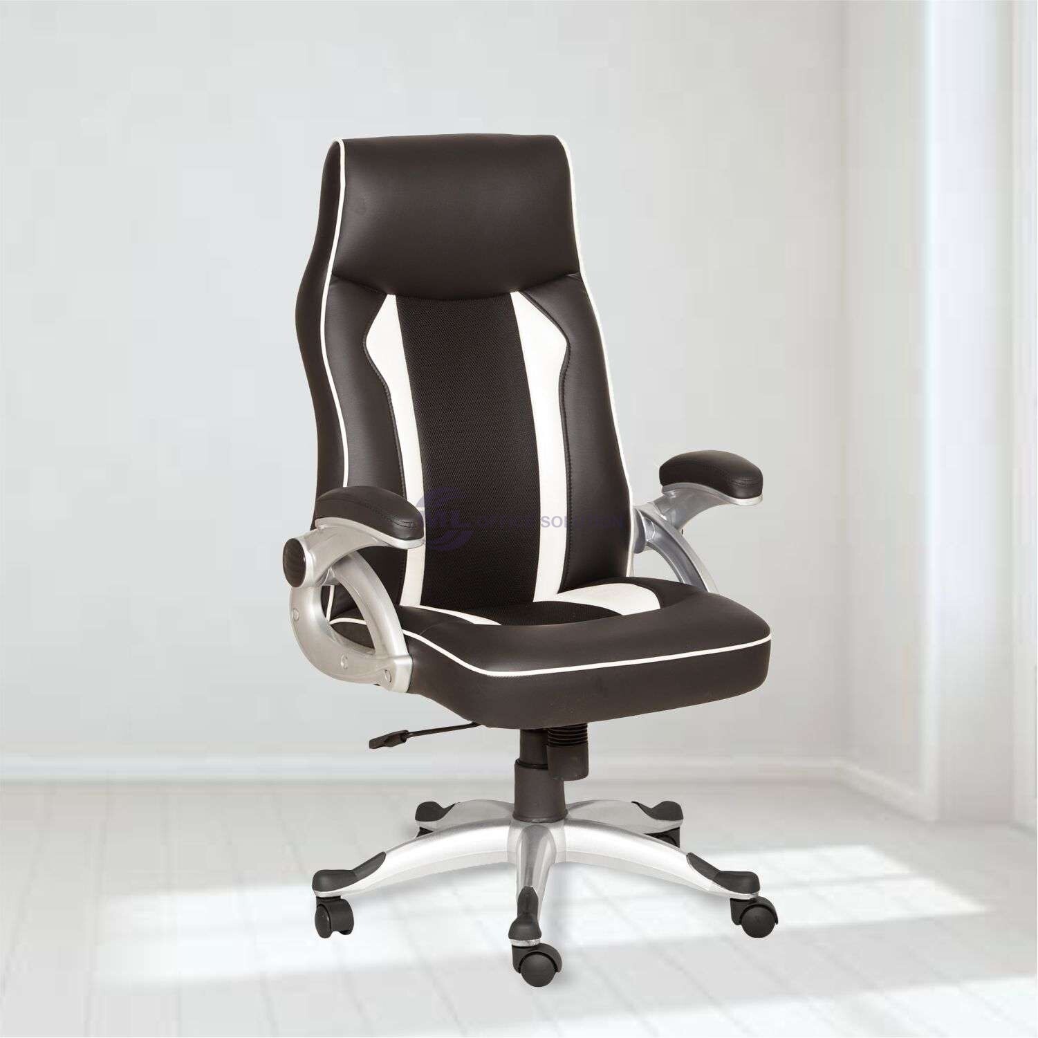 ML-1610 HB Black Executive Office Chair With White Lining Edges